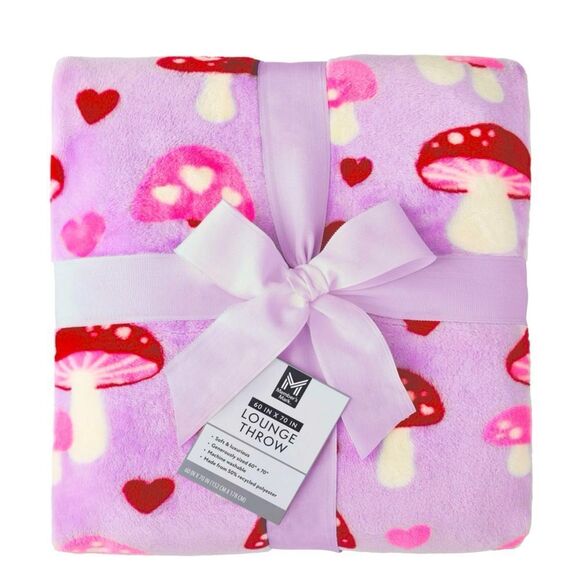 Plush Adorable Mushroom Throw Blanket Generous Size 60”- 70” Pink Purple Red NEW - Picture 1 of 4